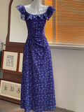 Ndyad Slim Tea Lace Square Neck Ruffle Edge Floral Dress HZ1024