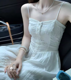 Ndyad style embroidered single-breasted button white suspender dress HZ1024