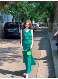 Ndyad retro floral ruffled temperament waist slit dress HZ1024