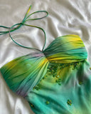 Ndyad Gradient Green Halter Sheath Prom Dresses Elegant Beaded Chiffon Formal Dress Pool Party Dress Holiday Dress HZ1024