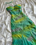 Ndyad Gradient Green Halter Sheath Prom Dresses Elegant Beaded Chiffon Formal Dress Pool Party Dress Holiday Dress HZ1024