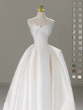 Ndyad Sweetheart Neck Satin White Long Prom Dress HZ1024