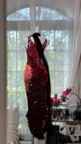 Ndyad Gradient Burgundy Sheath Evening Dress Vintage Chiffon Short Formal Dress HZ1024
