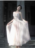 Ndyad Spaghetti Strap A-Line Long Prom Dress Sequined Tulle Formal Dress Sweet Birthday Outfit HZ1024