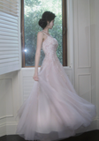 Ndyad Spaghetti Strap A-Line Long Prom Dress Sequined Tulle Formal Dress Sweet Birthday Outfit HZ1024