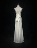 Ndyad A-Line Round Neck Bridal Gown Simple Modest Open Back Wedding Dress Satin Bridal Dress HZ1024