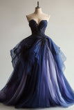 Ndyad Sweetheart Ombre Dark Purple Ball Gown Evening Gowns Tulle Beaded Quinceanera Dress Stunning Prom Dress HZ1024