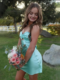 Ndyad Sweetheart Neck Sheath Short Formal Dress Stunning Tiffany Blue Satin Birthday Dress Homecoming Dress HZ1024