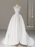 Ndyad Sweetheart Neck Satin White Long Prom Dress HZ1024