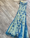 Ndyad Sheath Strapless Long Evening Gown Gorgeous Blue Tulle Beaded Formal Dress Birthday Prom Dress HZ1024