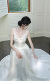 Ndyad A-Line Evening Dress Spaghetti Strap Formal Dress Modest Chiffon Prom Dress HZ1024