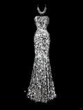Ndyad Mermaid Sweetheart Neck Evening Dress Modest Silver Sequined Formal Dress Long Prom Dress HZ1024