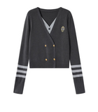 Ndyad style fake two-piece V-neck sweater HZ1024