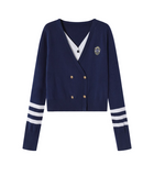 Ndyad style fake two-piece V-neck sweater HZ1024