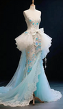 Ndyad White/Blue Mermaid Evening Gowns Beaded Tulle Formal Dress Sweet Applique Sweetheart Birthday Dress HZ1024