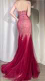 Ndyad Sequin Mermaid Evening Gowns Vintage Burgundy Beaded Tulle Formal Dress Elegant Sweetheart Neck Prom Dress HZ1024