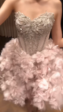Ndyad Pink Ball Gown Short Homecoming Dress Sweetheart Neck Beaded Formal Dress Birthday Dress HZ1024