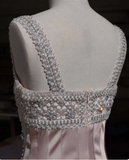 Ndyad A-Line Square Neck Short Birthday Prom Dress Satin Beaded Formal Dress Graduation Dress Middle School Homecoming Dress HZ1024