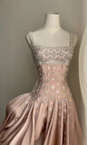 Ndyad A-Line Square Neck Short Birthday Prom Dress Satin Beaded Formal Dress Graduation Dress Middle School Homecoming Dress HZ1024