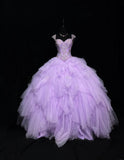 Ndyad Purple Ball Gown Sweetheart Neck Tulle Beaded Quinceanera Dress Sweet 16 Dress HZ1024