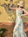 Ndyad retro pastoral style small flying sleeve floral long skirt HZ1024