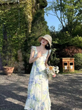 Ndyad retro pastoral style small flying sleeve floral long skirt HZ1024