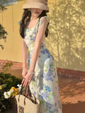 Ndyad retro pastoral style small flying sleeve floral long skirt HZ1024