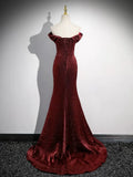 Ndyad Off Shoulder Burgundy Long Prom Dress, Burgundy Long Formal Dress HZ1024