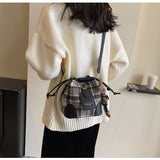 Ndyad woolen plaid crossbody bucket bag HZ1024