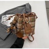 Ndyad woolen plaid crossbody bucket bag HZ1024