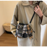 Ndyad woolen plaid crossbody bucket bag HZ1024