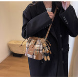 Ndyad woolen plaid crossbody bucket bag HZ1024