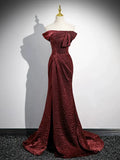 Ndyad Off Shoulder Burgundy Long Prom Dress, Burgundy Long Formal Dress HZ1024