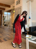 Ndyad retro red V-neck floral vest long skirt HZ1024
