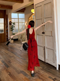 Ndyad retro red V-neck floral vest long skirt HZ1024