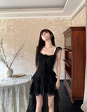 Ndyad Square Neck Black Ruffle Suspender Dress HZ1024