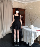 Ndyad Square Neck Black Ruffle Suspender Dress HZ1024