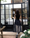 Ndyad Square Neck Black Ruffle Suspender Dress HZ1024