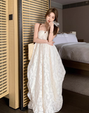 Ndyad holiday style French A-line halter neck backless long dress HZ1024