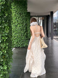 Ndyad holiday style French A-line halter neck backless long dress HZ1024