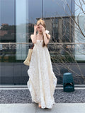 Ndyad holiday style French A-line halter neck backless long dress HZ1024