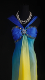 Ndyad V-neck Sheath Tulle Long Prom Dresses Yellow /Blue Formal Evening Dresses HZ1024