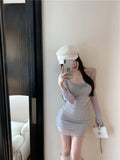 Ndyad blue sexy hot girl style mesh long sleeves U-neck off-shoulder hip skirt HZ1024