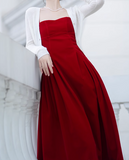 Ndyad Kong style retro red velvet suspender dress HZ1024
