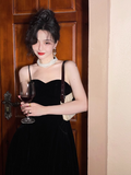 Ndyad Kong style retro red velvet suspender dress HZ1024