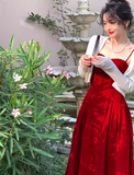 Ndyad Kong style retro red velvet suspender dress HZ1024