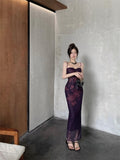 Ndyad backless printed lace suspender hip skirt HZ1024