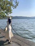 Ndyad style one-shoulder white long-sleeved knitted fishtail dress HZ1024
