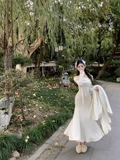 Ndyad style one-shoulder white long-sleeved knitted fishtail dress HZ1024