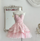 Ndyad Sweetheart A-Line Homecoming Dresses, Lace Sleeveless Short Prom Dresses HZ1024
